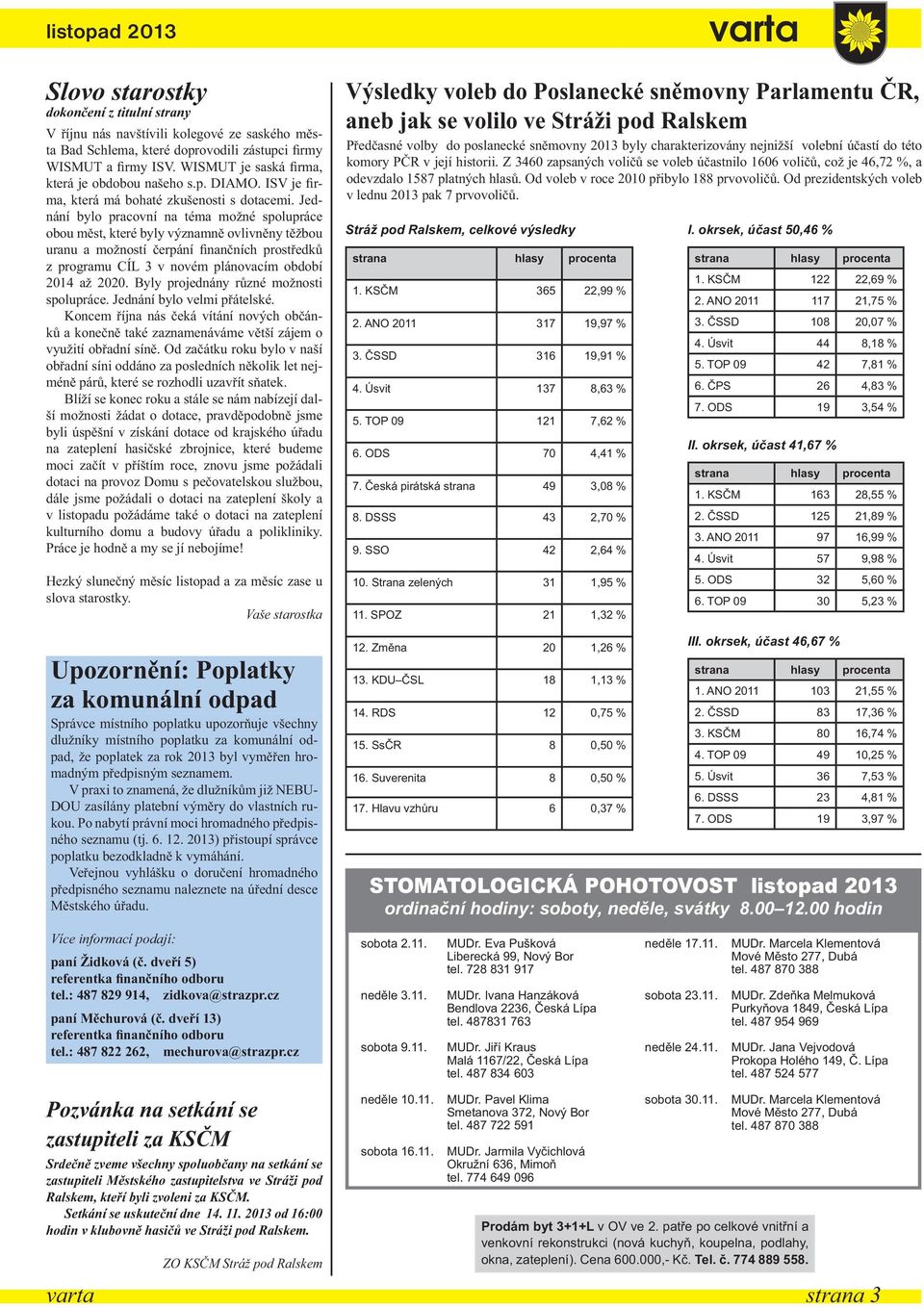 STOMATOLOGICKÁ POHOTOVOST listopad 2013 strana