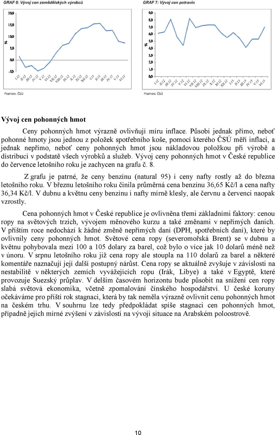 distribuci v podstatě všech výrobků a služeb. Vývoj ceny pohonných hmot v České republice do července letošního roku je zachycen na grafu č. 8.