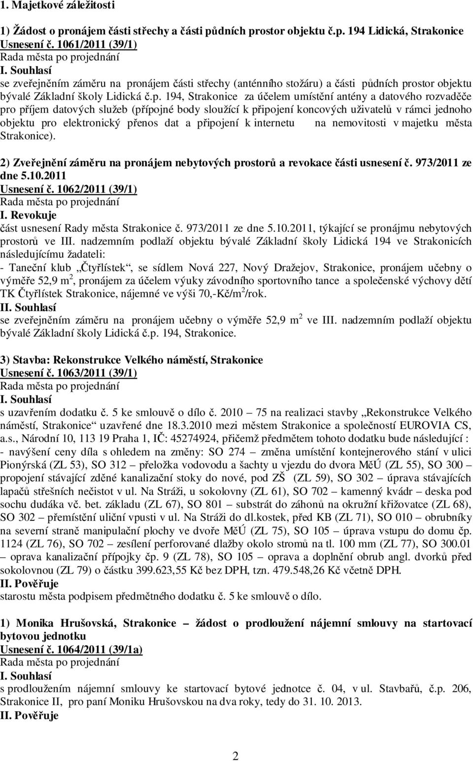 onájem části střechy (anténního stožáru) a části pů