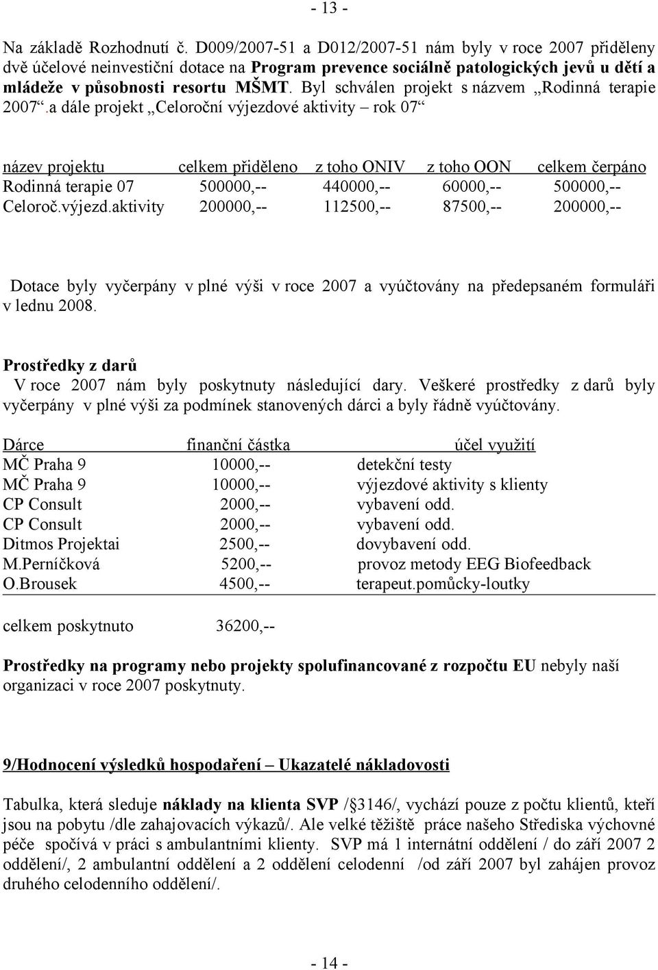 Byl schválen projekt s názvem Rodinná terapie 2007.