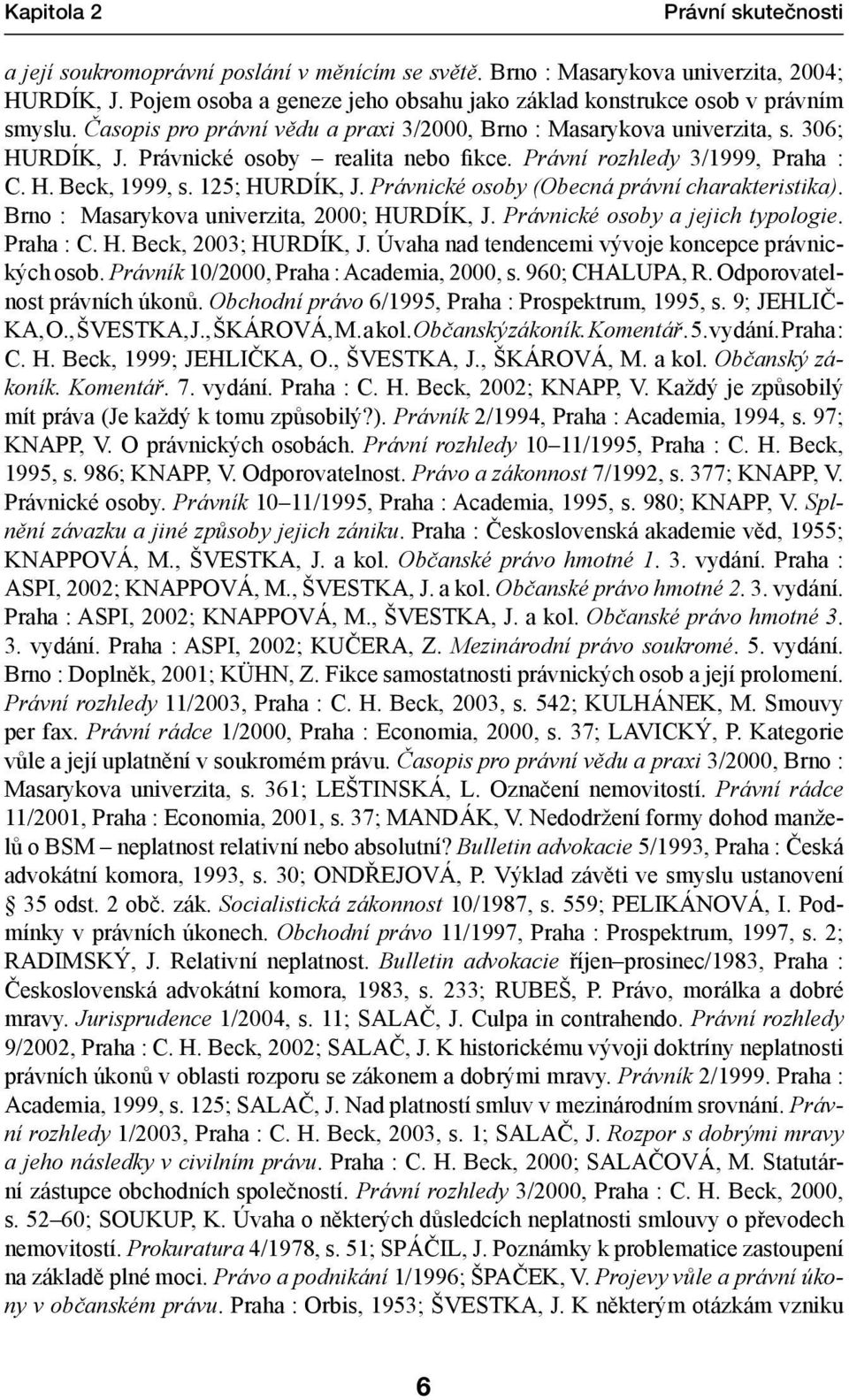 Právnické osoby realita nebo fikce. Právní rozhledy 3/1999, Praha : C. H. Beck, 1999, s. 125; HURDÍK, J. Právnické osoby (Obecná právní charakteristika). Brno : Masarykova univerzita, 2000; HURDÍK, J.