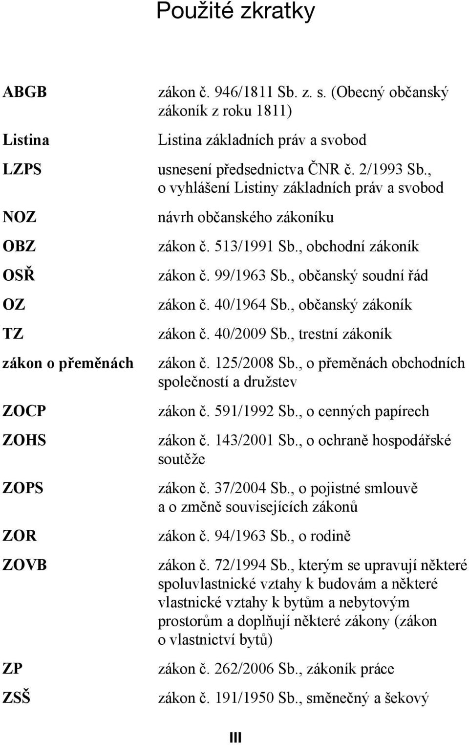 513/1991 Sb., obchodní zákoník zákon č. 99/1963 Sb., občanský soudní řád zákon č. 40/1964 Sb., občanský zákoník zákon č. 40/2009 Sb., trestní zákoník zákon č. 125/2008 Sb.