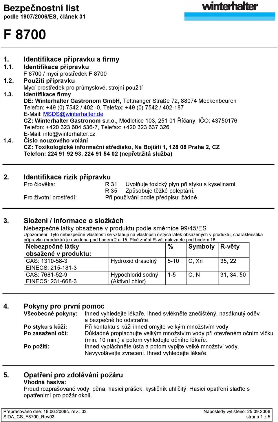 de CZ: Winterhalter Gastronom s.r.o., Modletice 103, 251 01 Říčany, IČO: 43