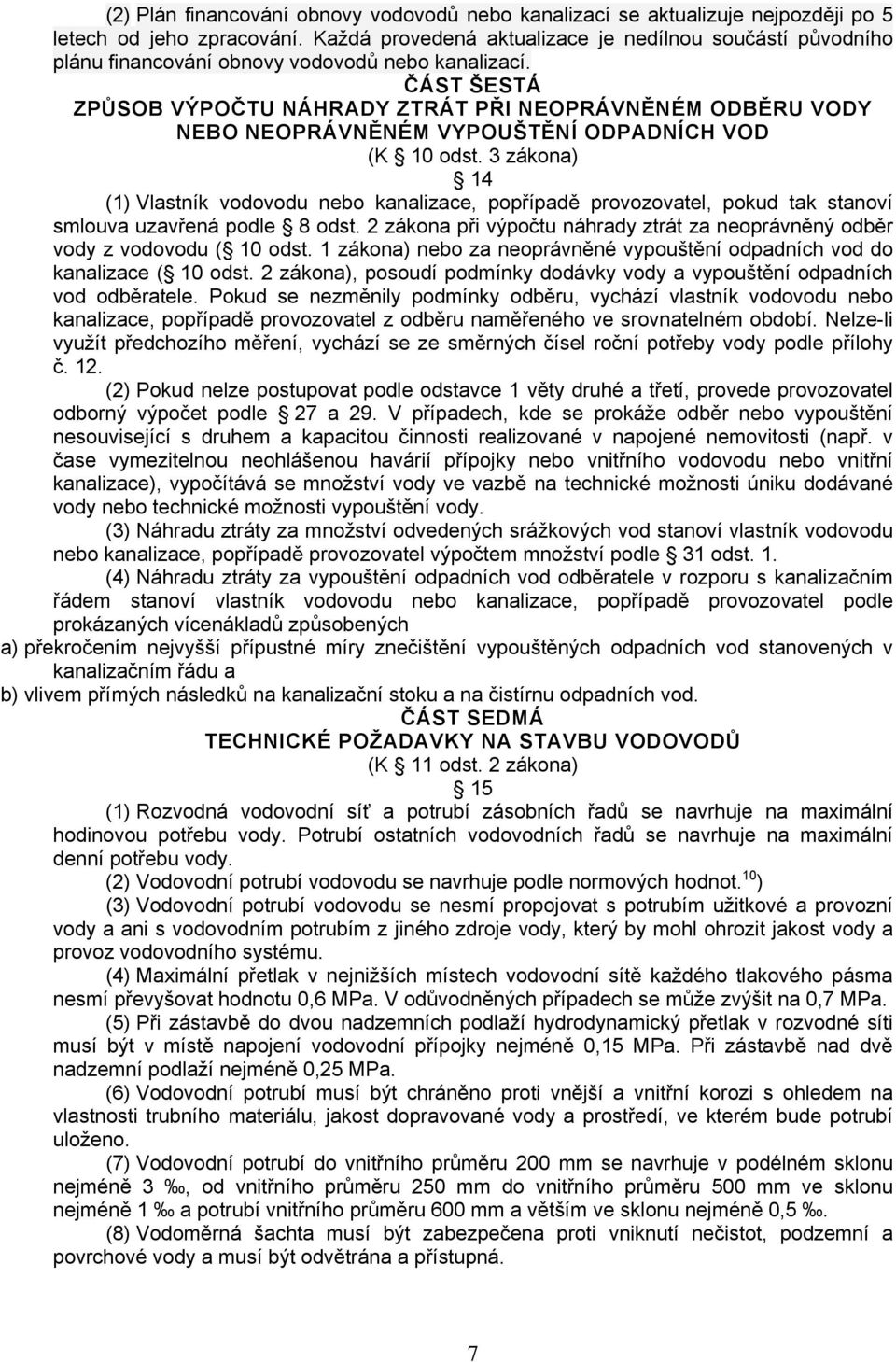 ČÁST ŠESTÁ ZPŮSOB VÝPOČTU NÁHRADY ZTRÁT PŘI NEOPRÁVNĚNÉM ODBĚRU VODY NEBO NEOPRÁVNĚNÉM VYPOUŠTĚNÍ ODPADNÍCH VOD (K 10 odst.