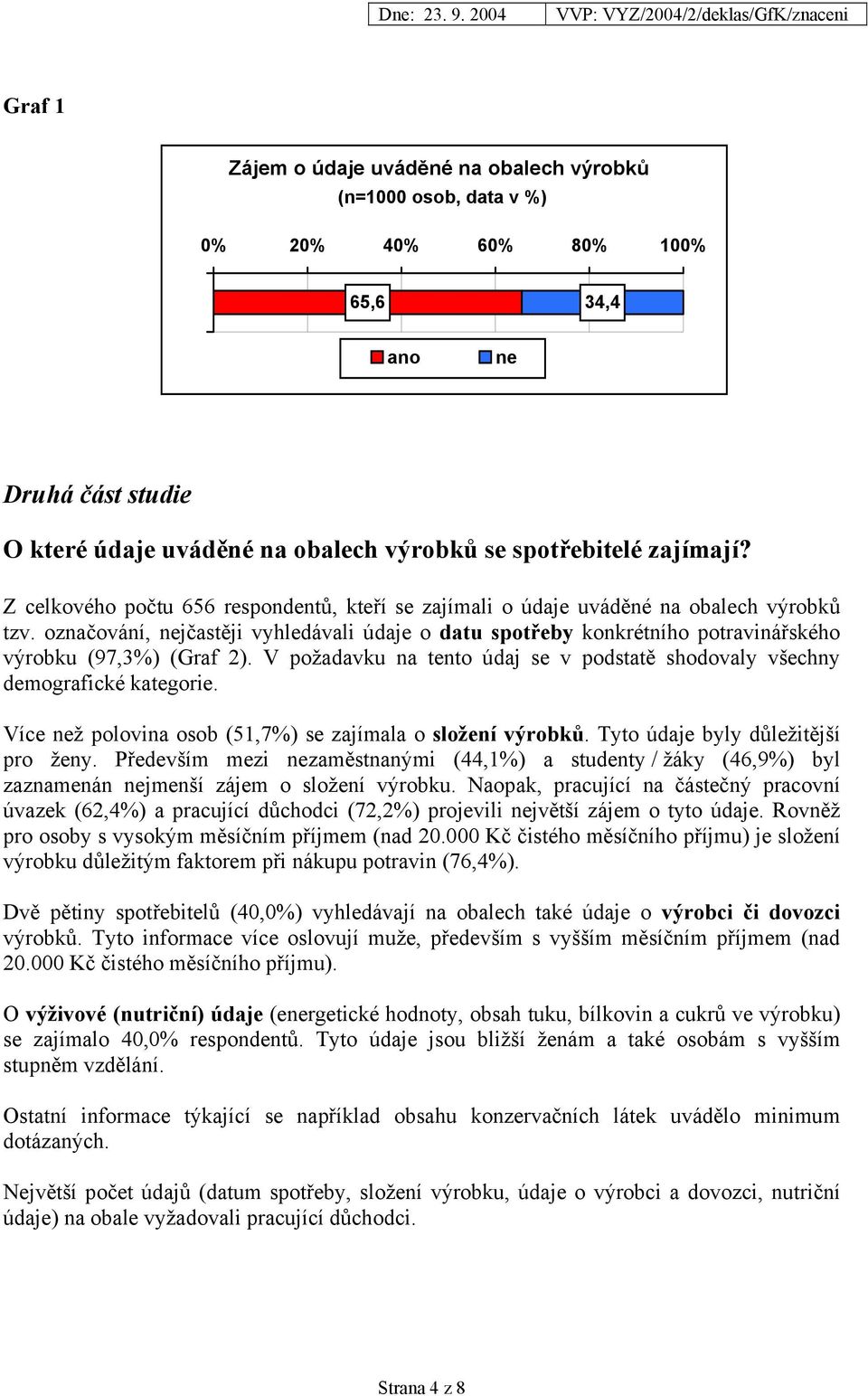 označování, nejčastěji vyhledávali údaje o datu spotřeby konkrétního potravinářského výrobku (97,3%) (Graf 2). V požadavku na tento údaj se v podstatě shodovaly všechny demografické kategorie.