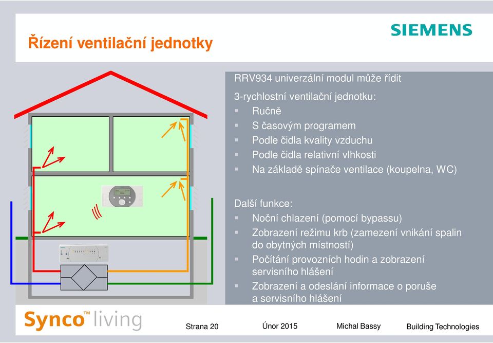 chlazení (pomocí bypassu) Zobrazení režimu krb (zamezení vnikání spalin do obytných místností) Počítání provozních hodin a