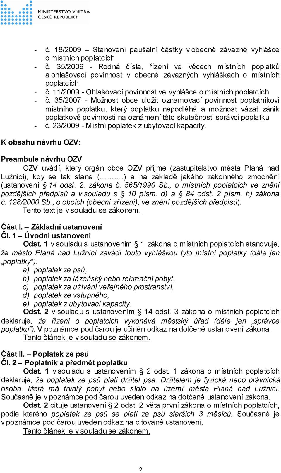 11/2009 - Ohlašovací povinnost ve vyhlášce o místních poplatcích - č.