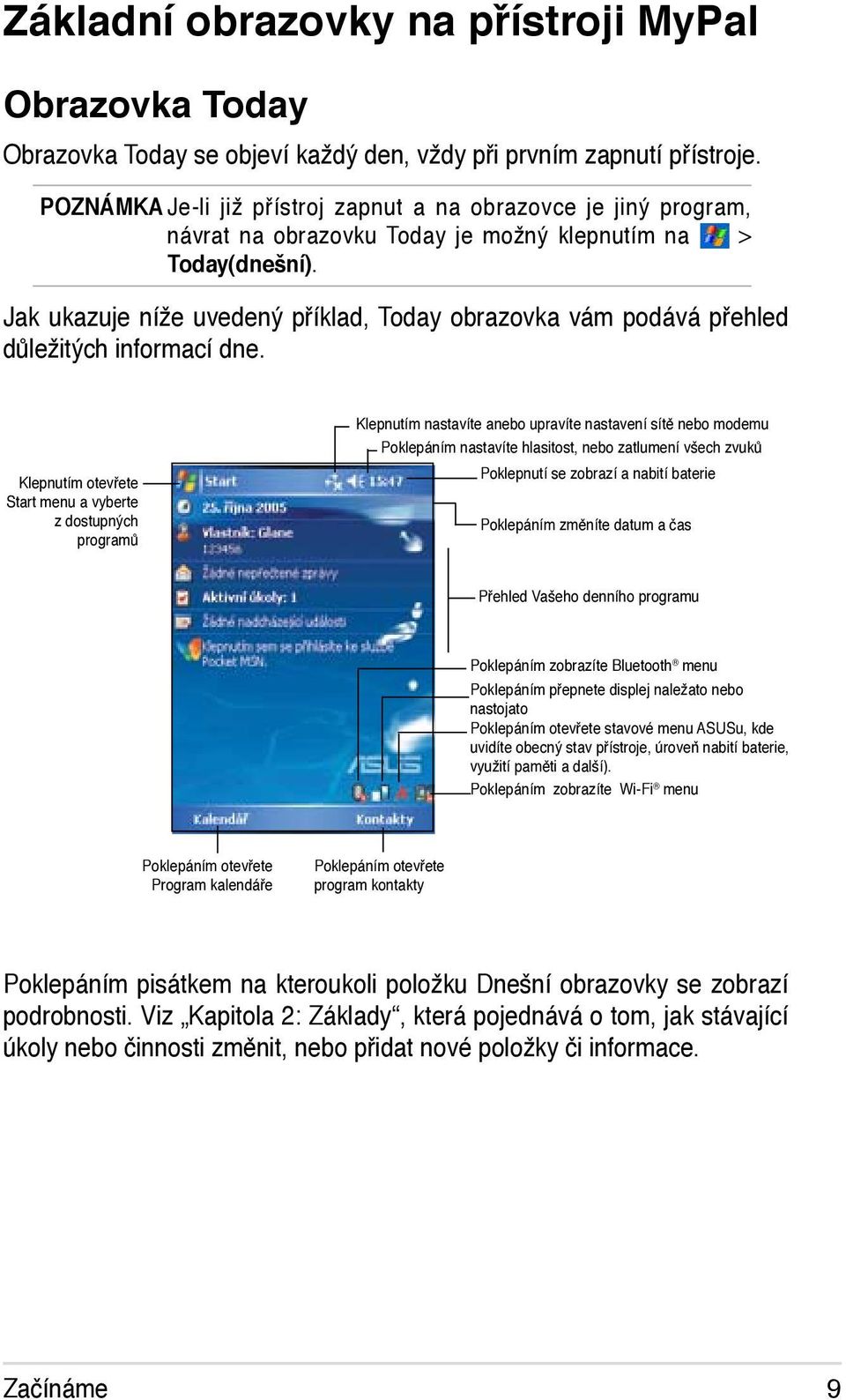 Jak ukazuje níže uvedený příklad, Today obrazovka vám podává přehled důležitých informací dne.