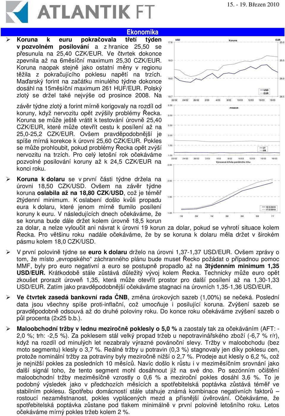 Polský zlotý se držel také nejvýše od prosince 2008. Na závr týdne zlotý a forint mírn korigovaly na rozdíl od koruny, když nervozitu opt zvýšily problémy ecka.