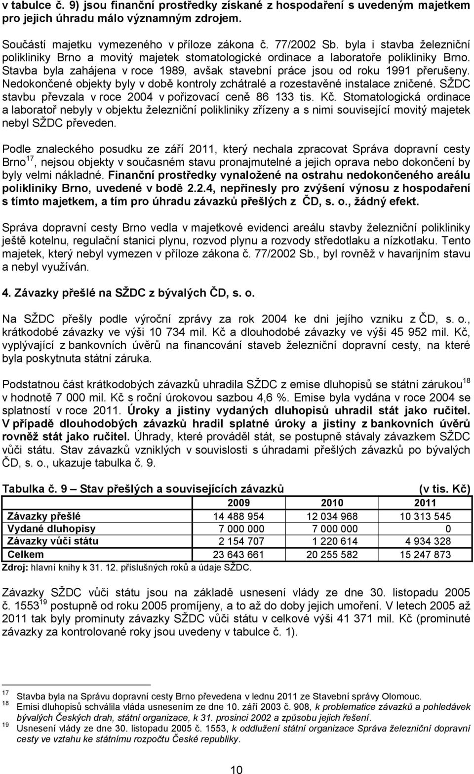 Nedokončené objekty byly v době kontroly zchátralé a rozestavěné instalace zničené. SŽDC stavbu převzala v roce 24 v pořizovací ceně 86 133 tis. Kč.