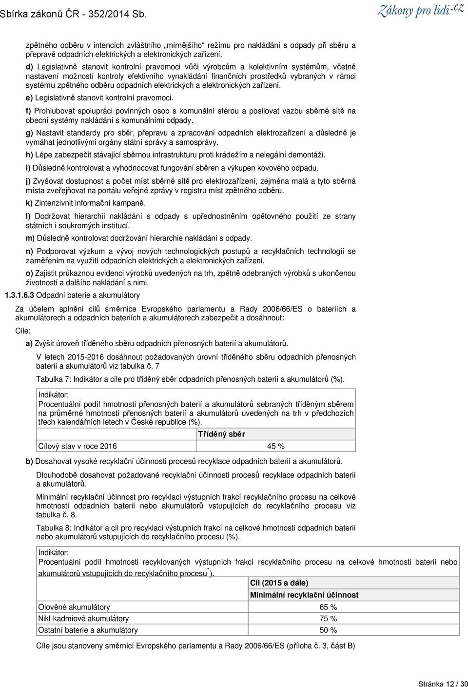 odběru odpadních elektrických a elektronických zařízení. e) Legislativně stanovit kontrolní pravomoci.