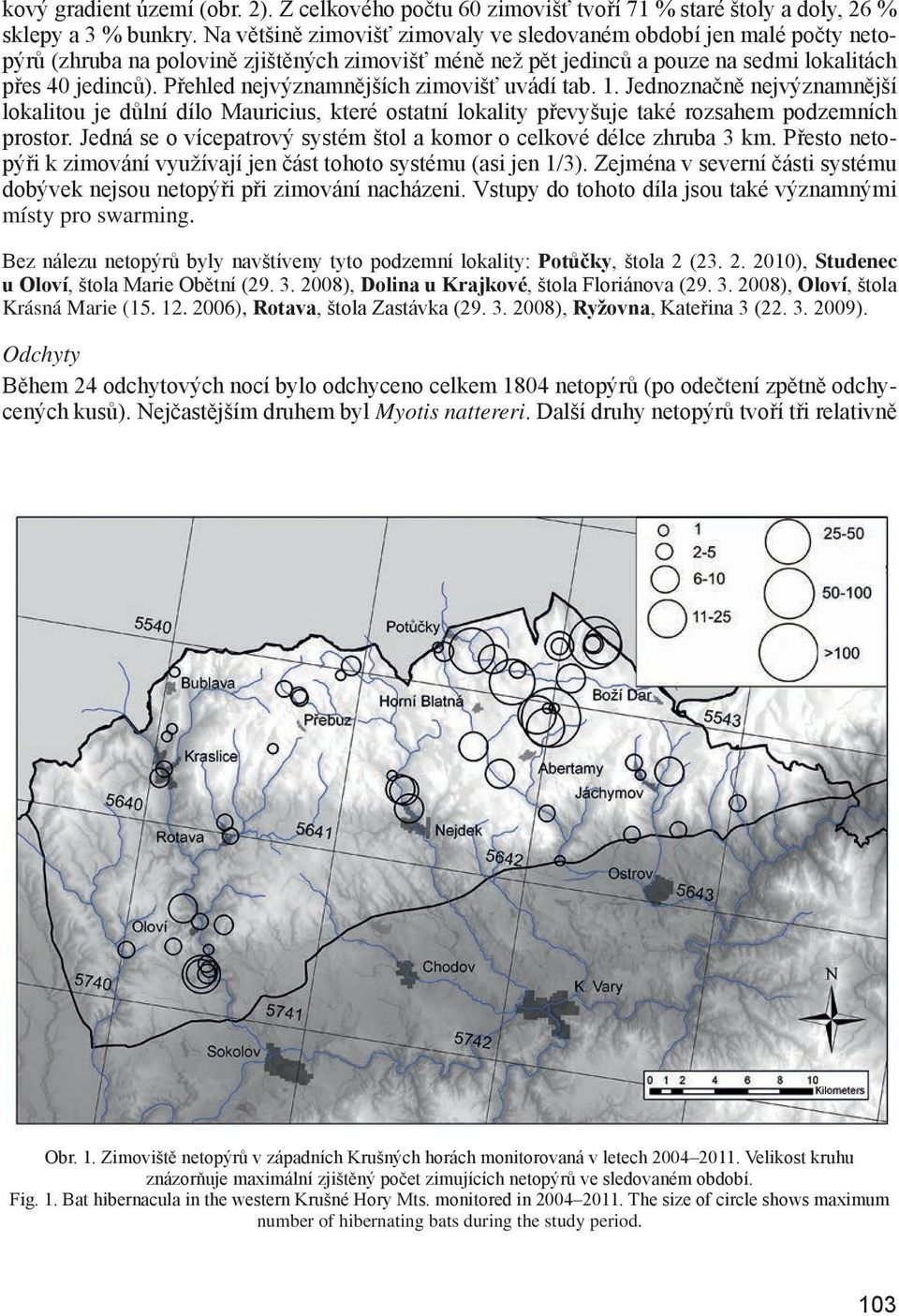 Přehled nejvýznamnějších zimovišť uvádí tab. 1. Jednoznačně nejvýznamnější lokalitou je důlní dílo Mauricius, které ostatní lokality převyšuje také rozsahem podzemních prostor.