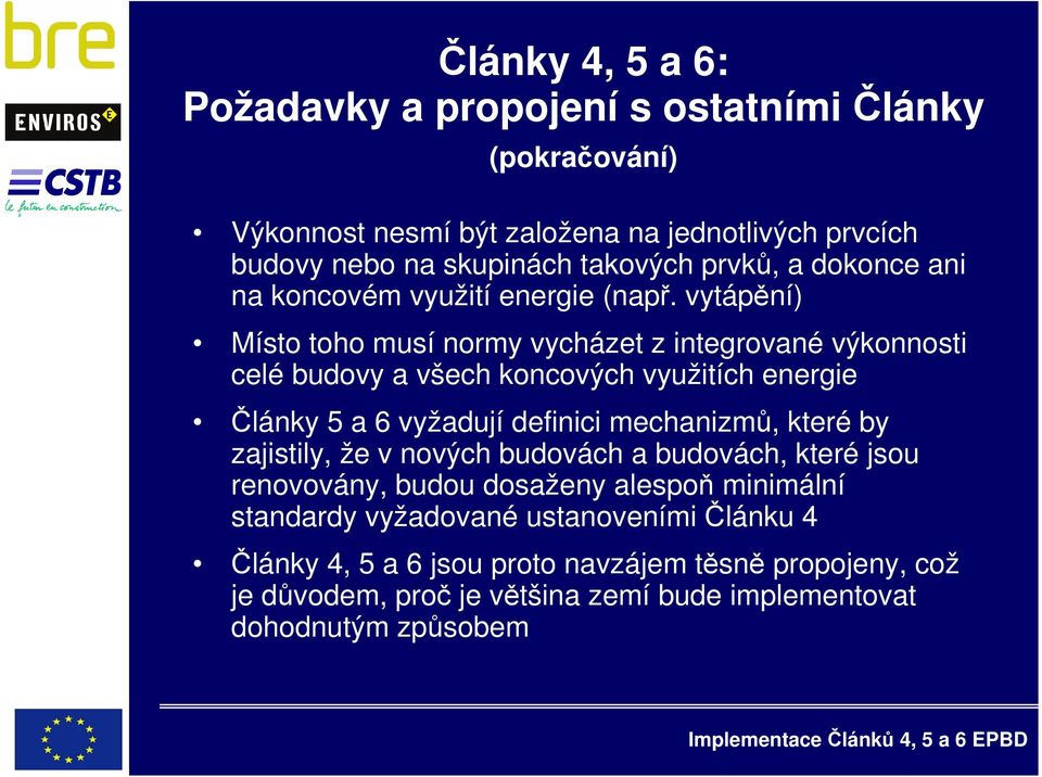 vytápění) Míst th musí nrmy vycházet z integrvané výknnsti celé budvy a všech kncvých využitích energie Články 5 a 6 vyžadují definici mechanizmů,