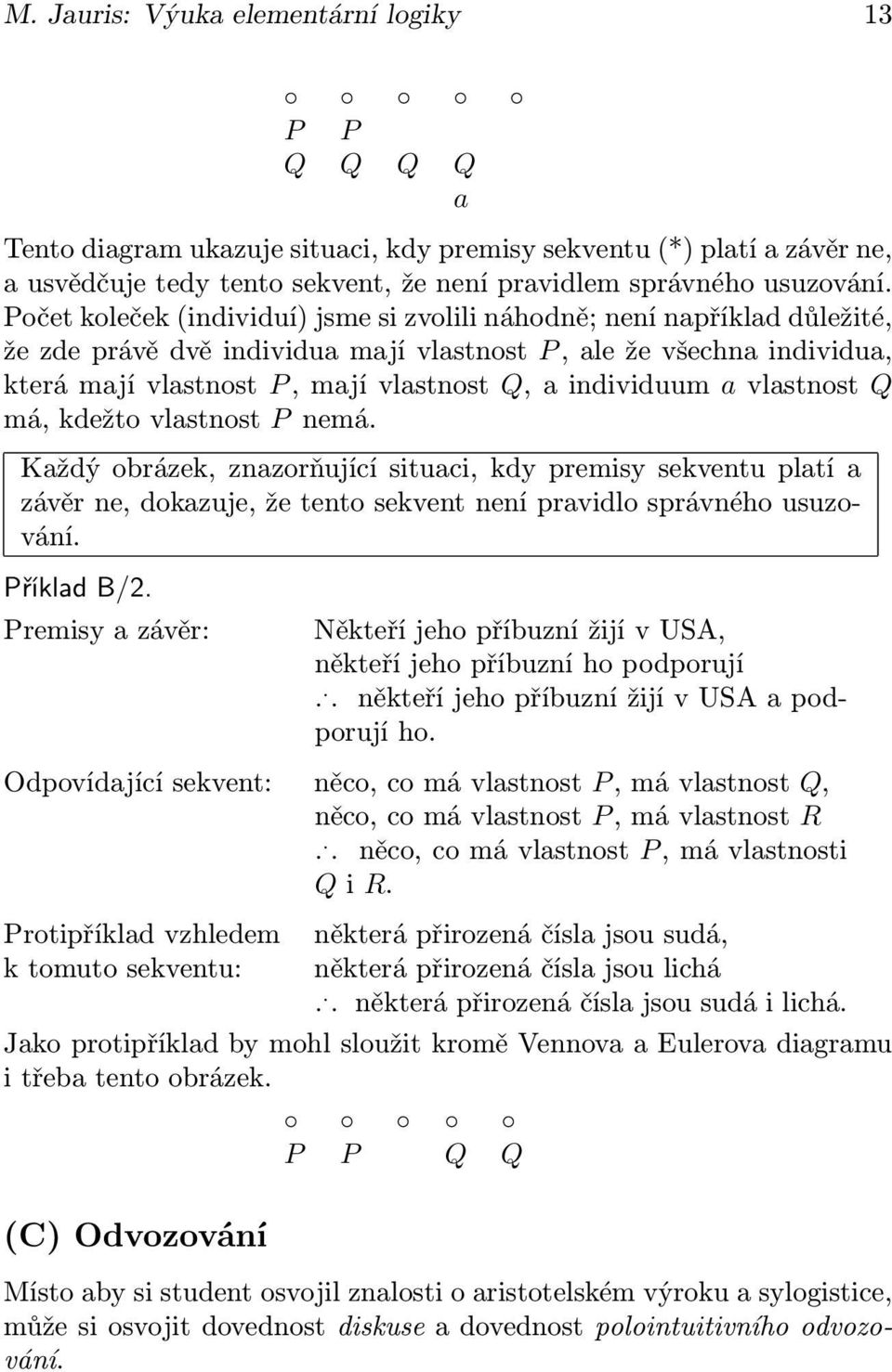 individuum a vlastnost Q má, kdežto vlastnost P nemá. Každý obrázek, znazorňující situaci, kdy premisy sekventu platí a závěr ne, dokazuje, že tento sekvent není pravidlo správného usuzování.