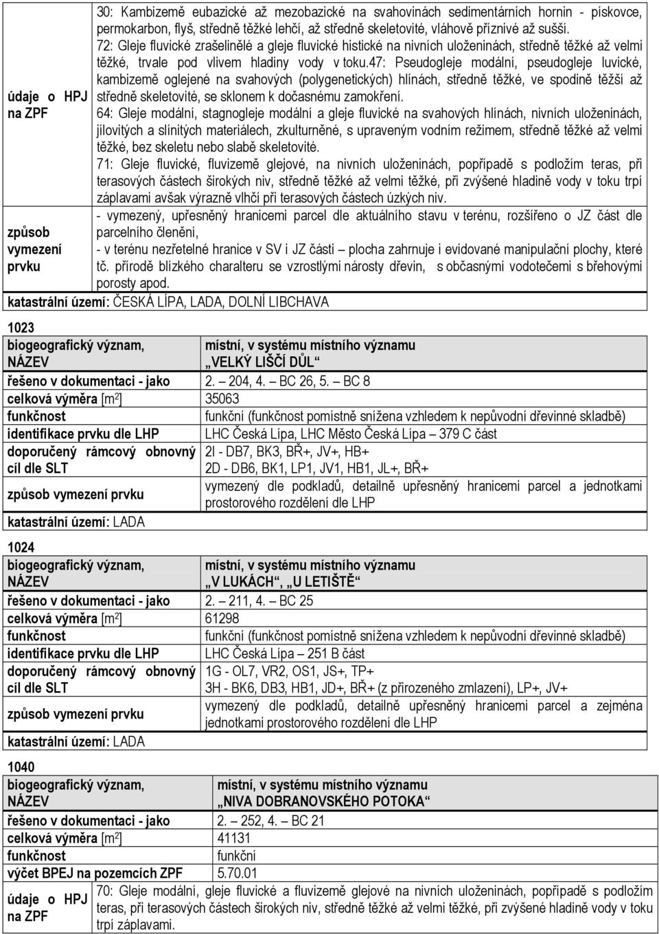 47: Pseudogleje modální, pseudogleje luvické, kambizemě oglejené na svahových (polygenetických) hlínách, středně těžké, ve spodině těžší až středně skeletovité, se sklonem k dočasnému zamokření.