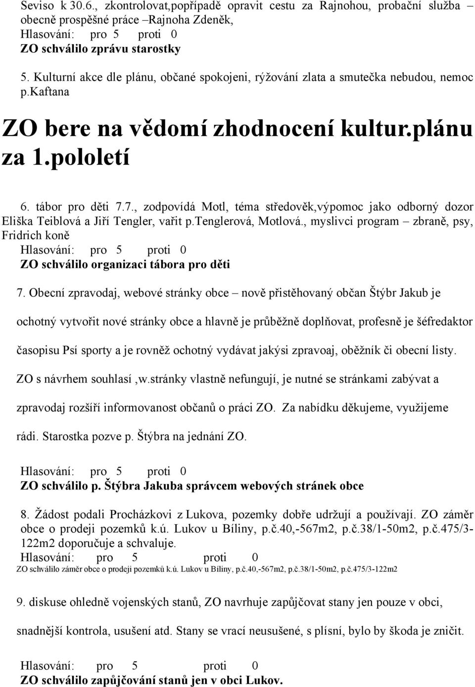 7., zodpovídá Motl, téma středověk,výpomoc jako odborný dozor Eliška Teiblová a Jiří Tengler, vařit p.tenglerová, Motlová.