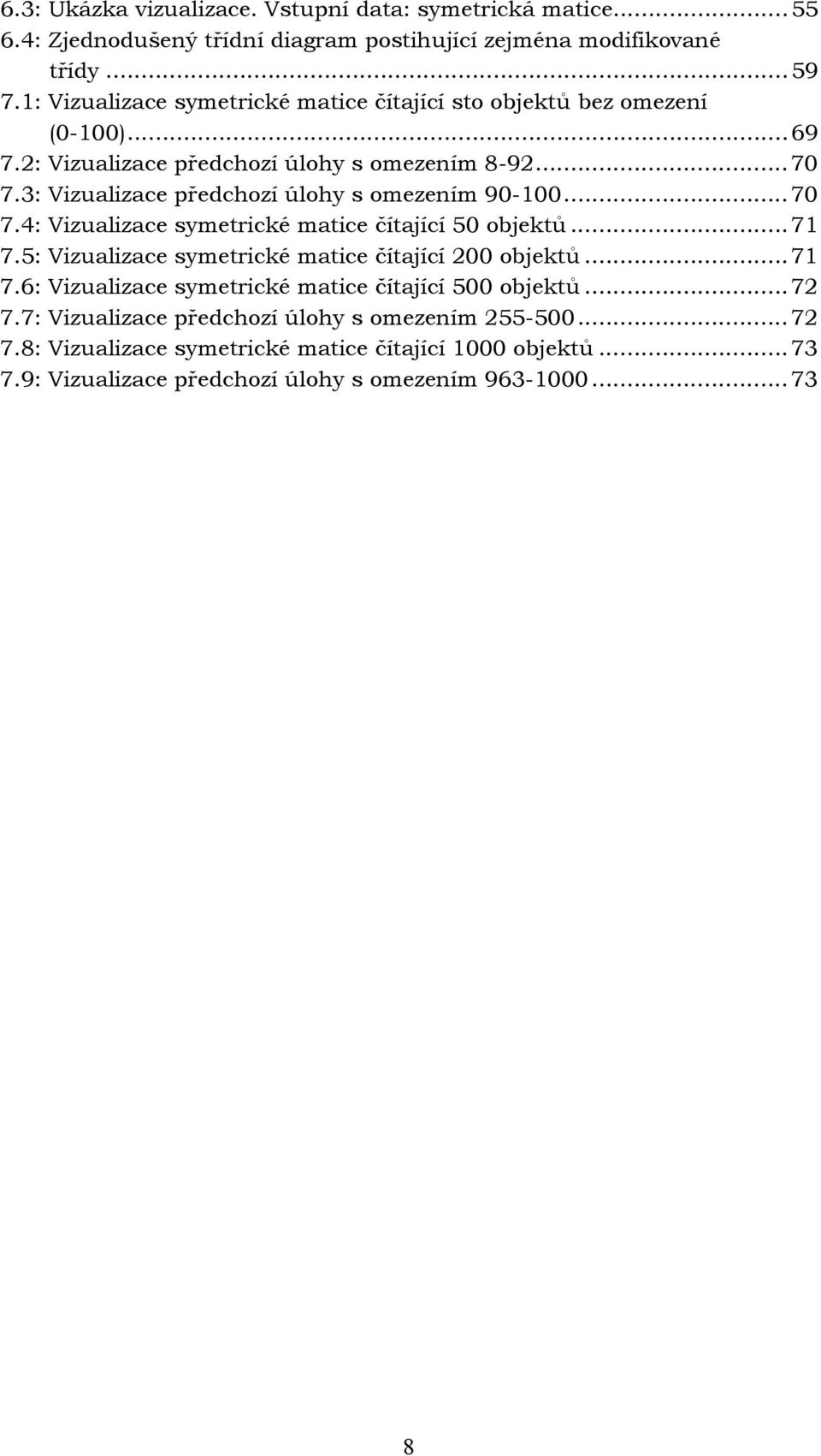3: Vizualizace předchozí úlohy s omezením 90-100...70 7.4: Vizualizace symetrické matice čítající 50 objektů...71 7.5: Vizualizace symetrické matice čítající 200 objektů.