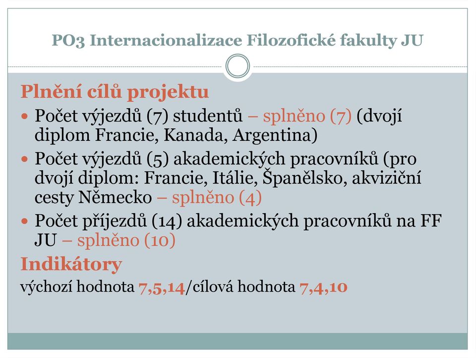 (pro dvojí diplom: Francie, Itálie, Španělsko, akviziční cesty Německo splněno (4) Počet příjezdů