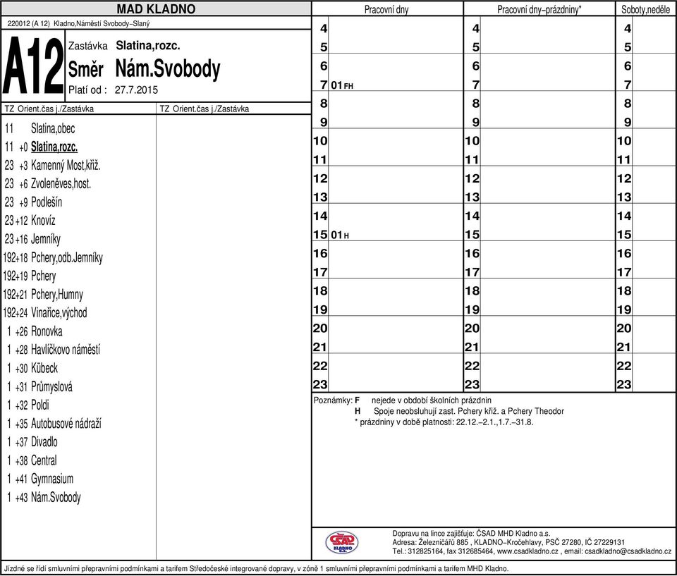 nádraží 1 +3 Divadlo 1 +3 Central 1 +1 Gymnasium 1 +3 Nám.Svobody Zastávka Slatina,rozc. Platí od : 2.