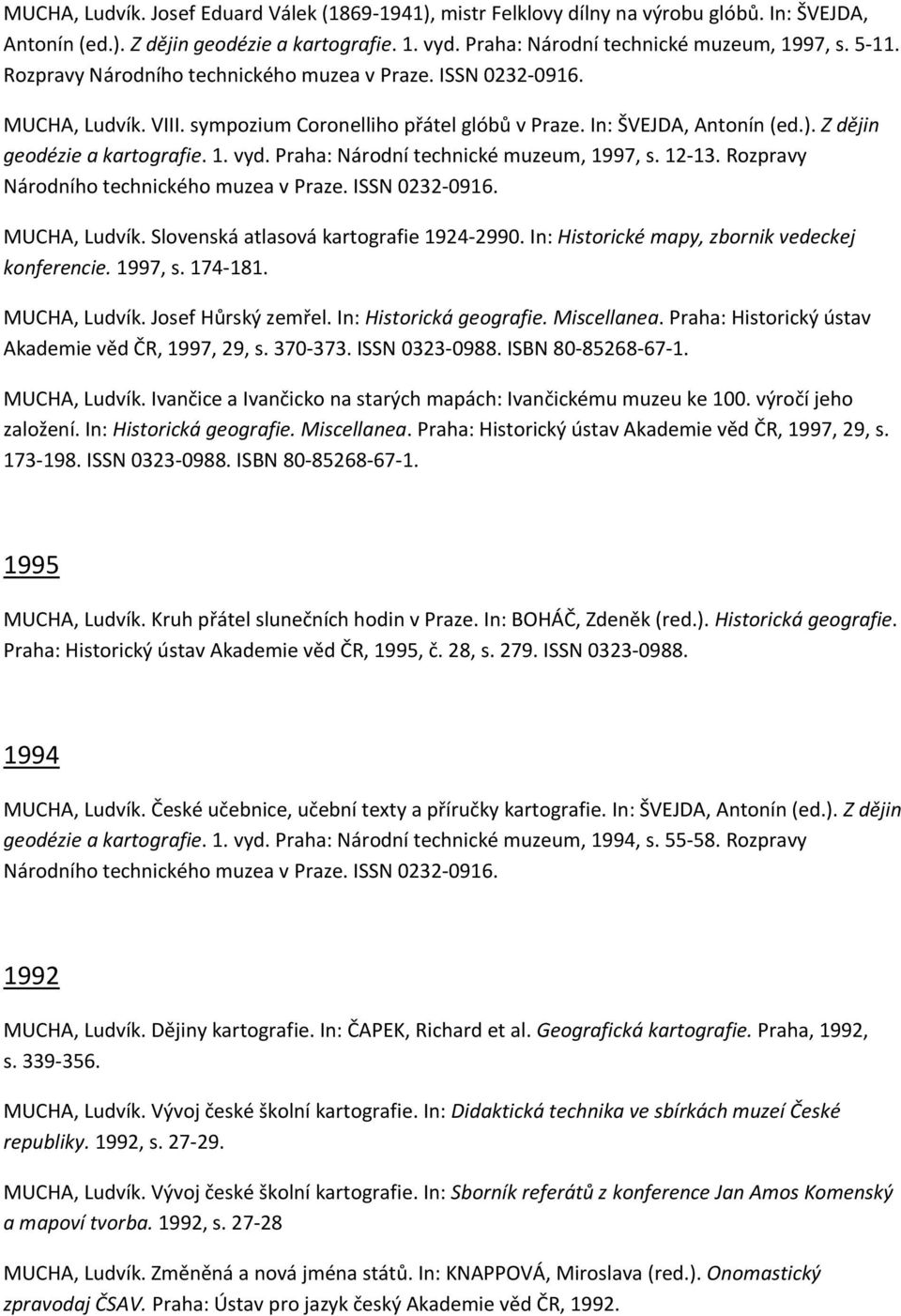 Praha: Národní technické muzeum, 1997, s. 12-13. Rozpravy Národního technického muzea v Praze. ISSN 0232-0916. MUCHA, Ludvík. Slovenská atlasová kartografie 1924-2990.