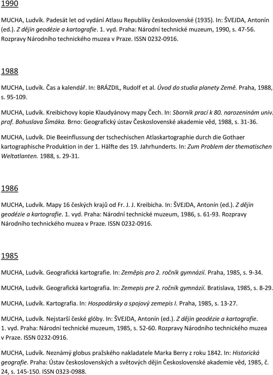 In: Sborník prací k 80. narozeninám univ. prof. Bohuslava Šimáka. Brno: Geografický ústav Československé akademie věd, 1988, s. 31-36. MUCHA, Ludvík.
