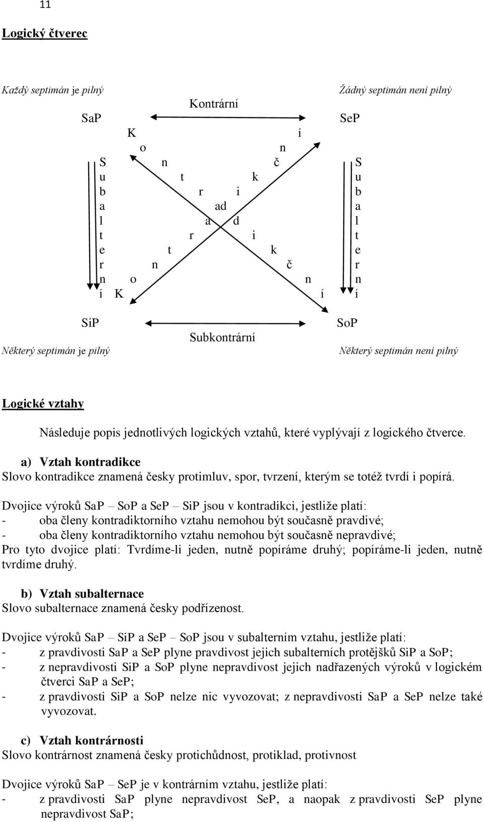 a) Vztah kontradikce Slovo kontradikce znamená česky protimluv, spor, tvrzení, kterým se totéž tvrdí i popírá.