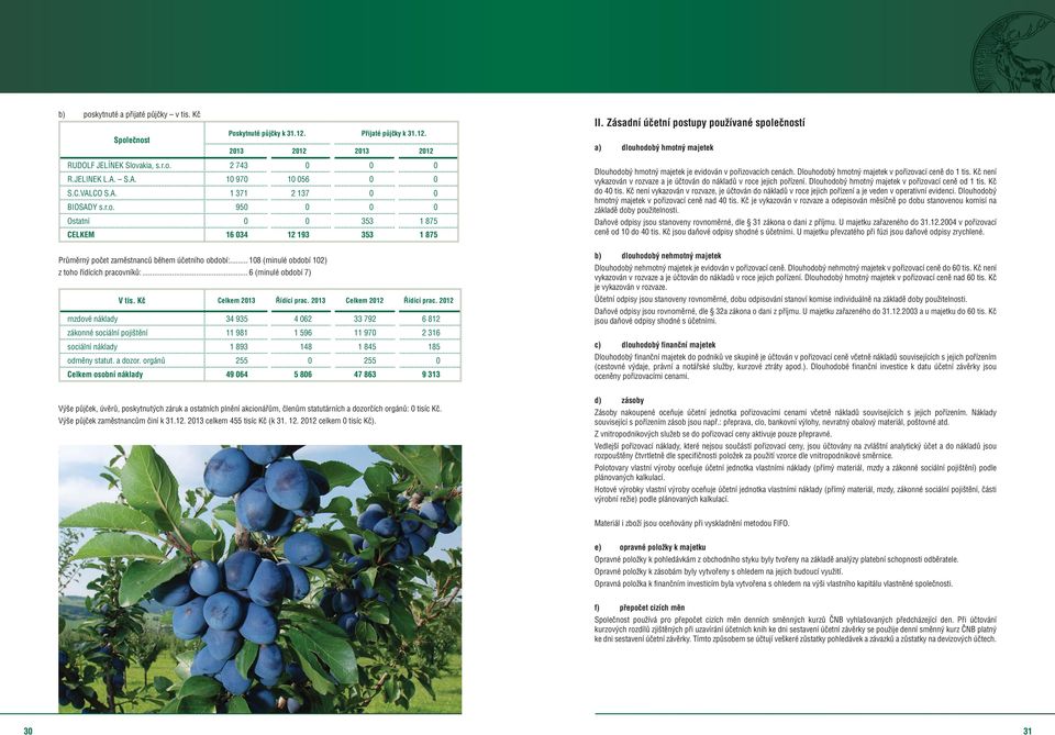.. 108 (minulé období 102) z toho řídících praconíků:... 6 (minulé období 7) V tis. Kč Celkem 2013 Řídící prac. 2013 Celkem 2012 Řídící prac.