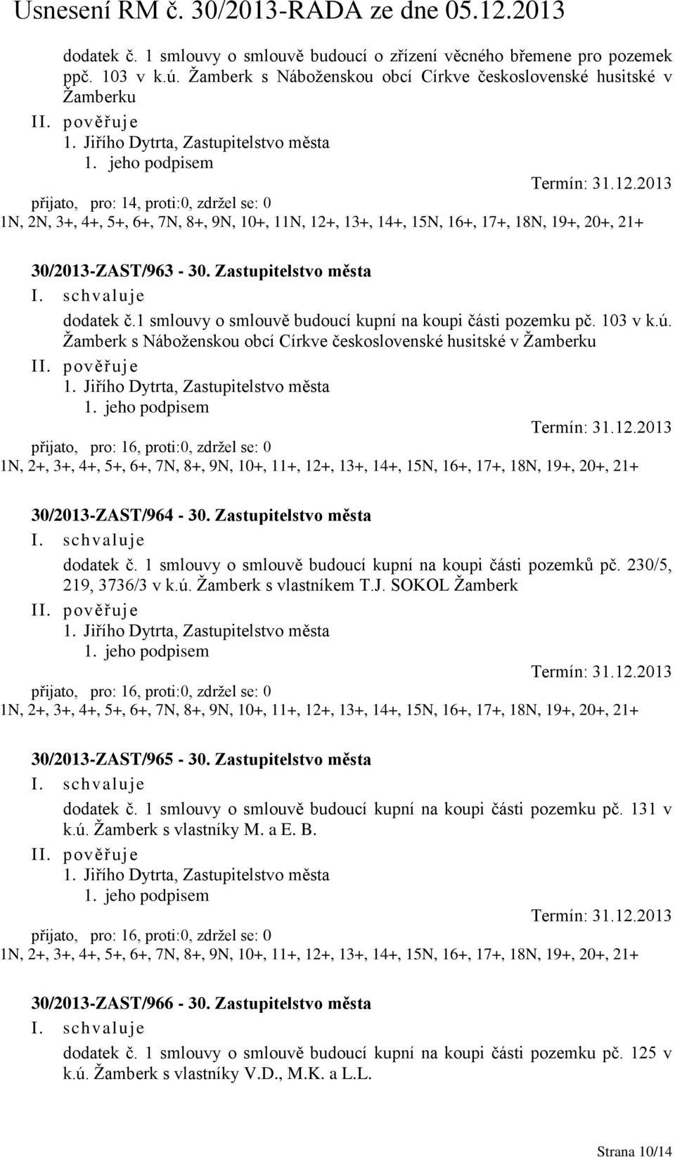 21+ 30/2013-ZAST/963-30. Zastupitelstvo města dodatek č.1 smlouvy o smlouvě budoucí kupní na koupi části pozemku pč. 103 v k.ú.