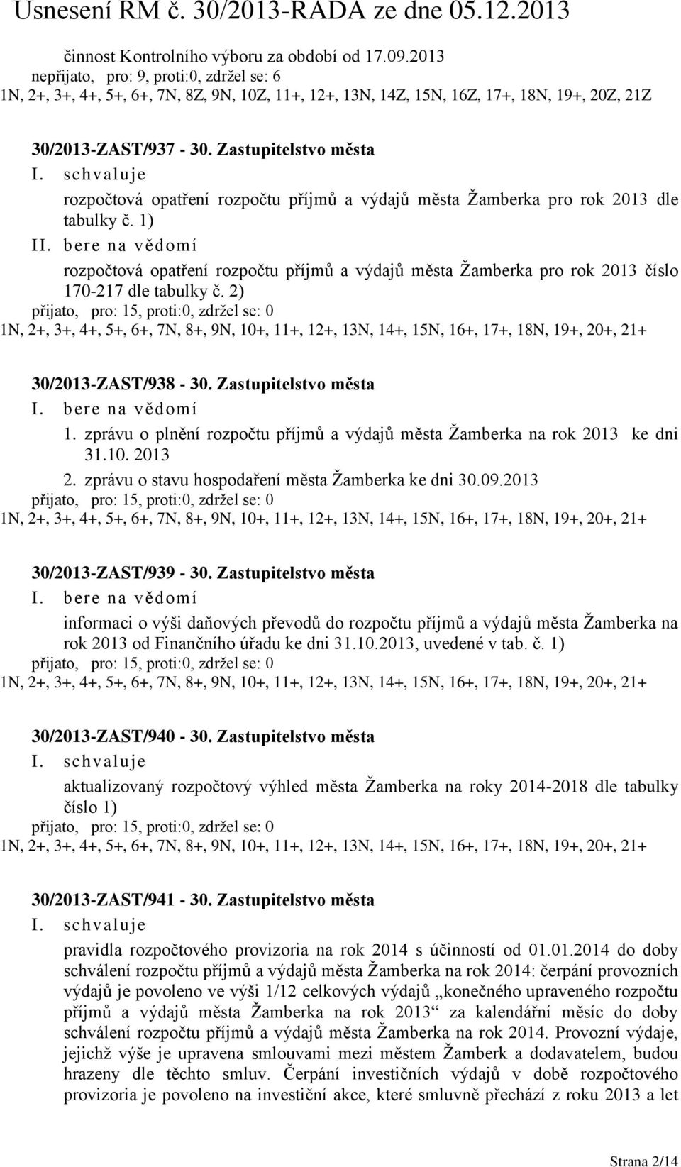 Zastupitelstvo města rozpočtová opatření rozpočtu příjmů a výdajů města Žamberka pro rok 2013 dle tabulky č. 1) II.