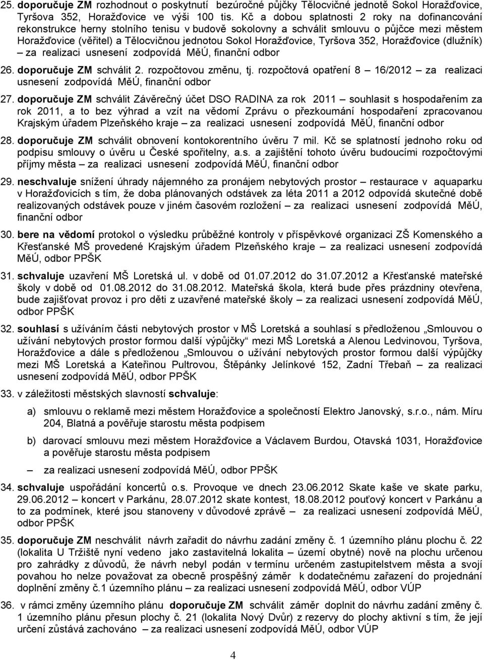 Horažďovice, Tyršova 352, Horažďovice (dlužník) za realizaci usnesení zodpovídá MěÚ, finanční odbor 26. doporučuje ZM schválit 2. rozpočtovou změnu, tj.