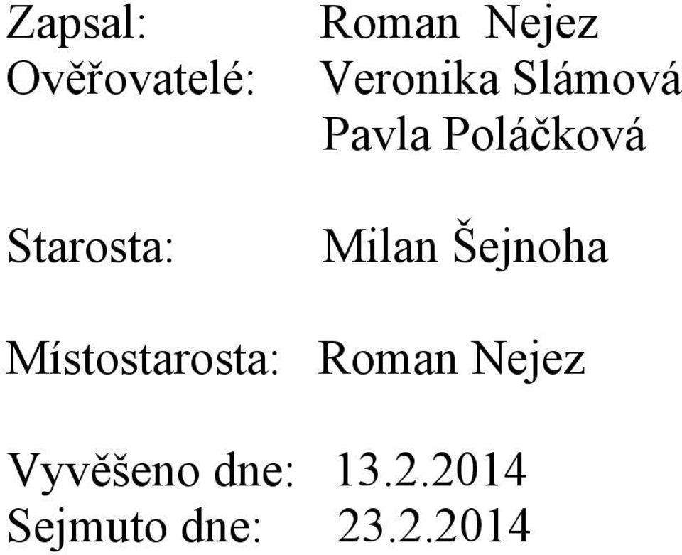 Milan Šejnoha Místostarosta: Roman Nejez