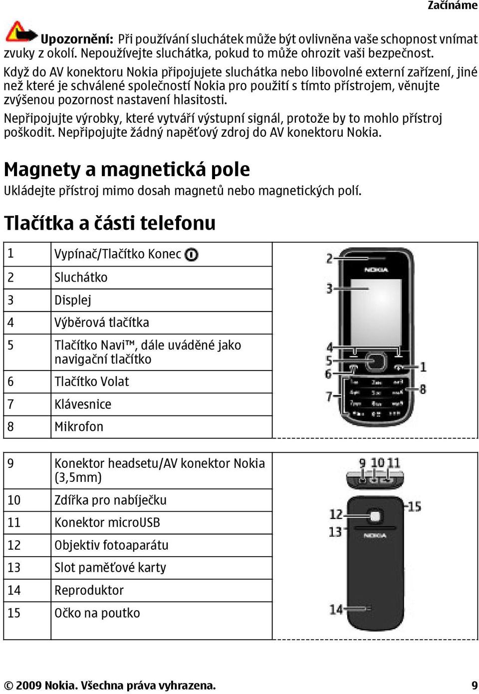 hlasitosti. Nepřipojujte výrobky, které vytváří výstupní signál, protože by to mohlo přístroj poškodit. Nepřipojujte žádný napěťový zdroj do AV konektoru Nokia.