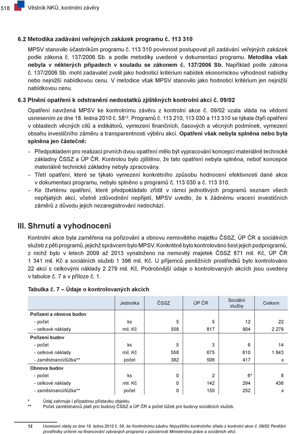 Metodika však nebyla v některých případech v souladu se zákonem č. 137/2006 Sb. Například podle zákona č. 137/2006 Sb. mohl zadavatel zvolit jako hodnoticí kritérium nabídek ekonomickou výhodnost nabídky nebo nejnižší nabídkovou cenu.