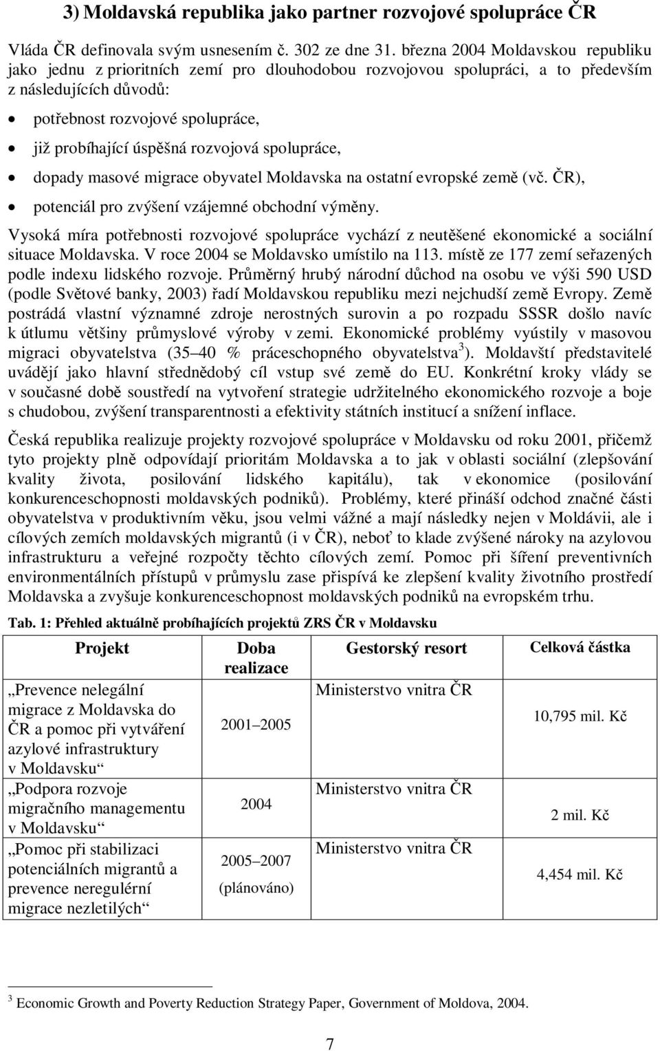 rozvojová spolupráce, dopady masové migrace obyvatel Moldavska na ostatní evropské zem (v. R), potenciál pro zvýšení vzájemné obchodní výmny.