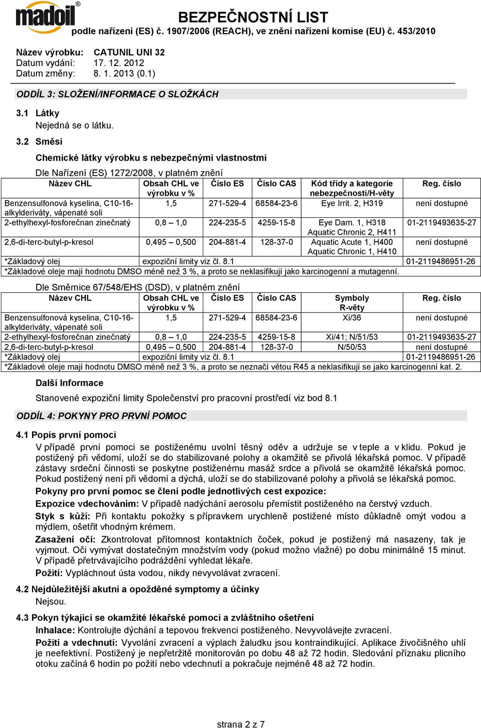 2, H319 není dostupné alkylderiváty, vápenaté soli 2-ethylhexyl-fosforečnan zinečnatý 0,8 1,0 224-235-5 4259-15-8 Eye Dam.