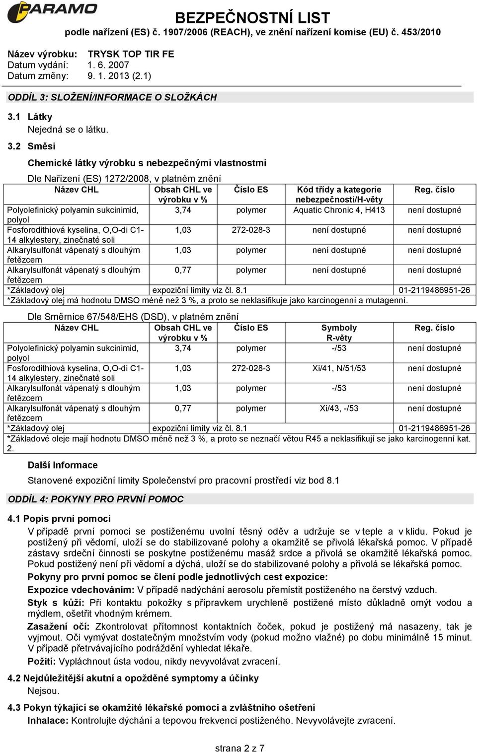 není dostupné 14 alkylestery, zinečnaté soli Alkarylsulfonát vápenatý s dlouhým 1,03 polymer není dostupné není dostupné Alkarylsulfonát vápenatý s dlouhým 0,77 polymer není dostupné není dostupné