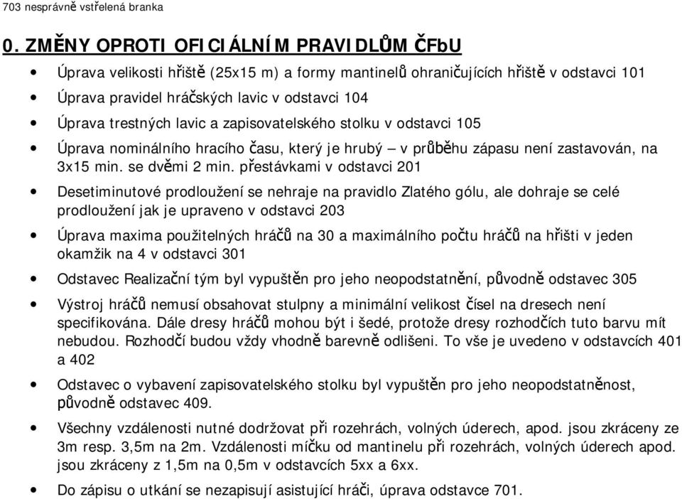 zapisovatelského stolku v odstavci 105 Úprava nominálního hracího času, který je hrubý v průběhu zápasu není zastavován, na 3x15 min. se dvěmi 2 min.