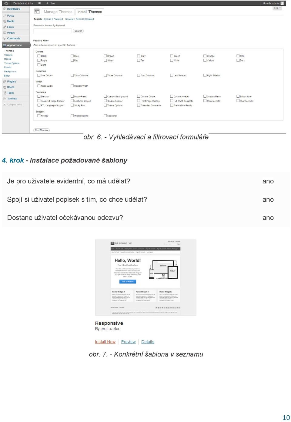 krok - Instalace požadované šablony