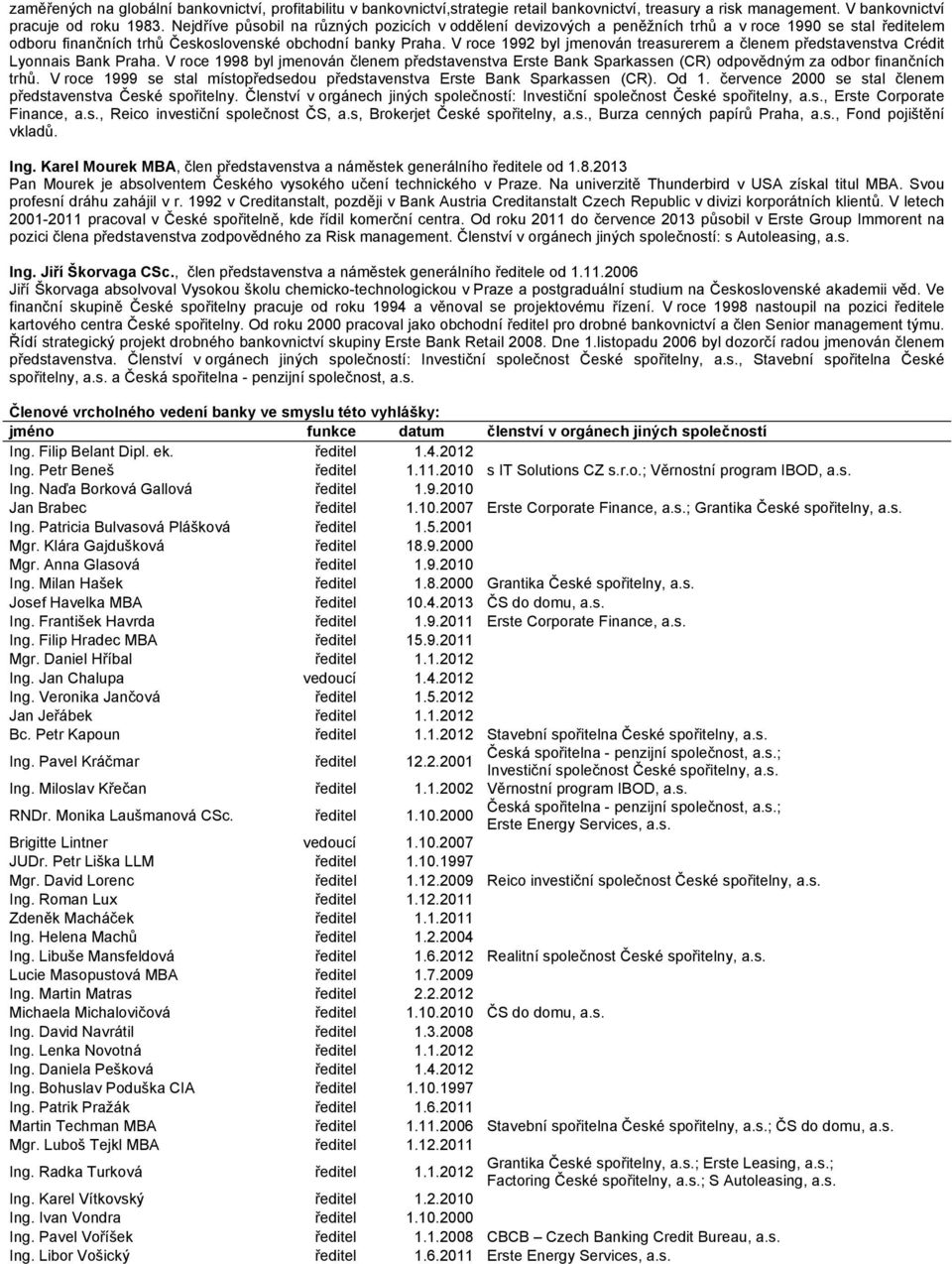 V roce 1992 byl jmenován treasurerem a členem představenstva Crédit Lyonnais Bank Praha. V roce 1998 byl jmenován členem představenstva Erste Bank Sparkassen (CR) odpovědným za odbor finančních trhů.