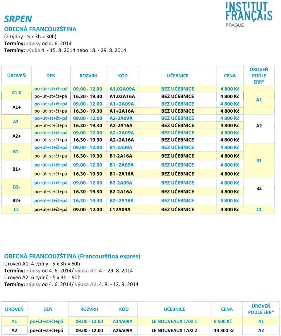 00-12.00 2A09A BEZ UČEBNICE 4 800 Kč poútstčtpá 16.30-19.30 26A BEZ UČEBNICE 4 800 Kč poútstčtpá 09.00-12.00-2A09A BEZ UČEBNICE 4 800 Kč poútstčtpá 16.30-19.30-26A BEZ UČEBNICE 4 800 Kč poútstčtpá 16.