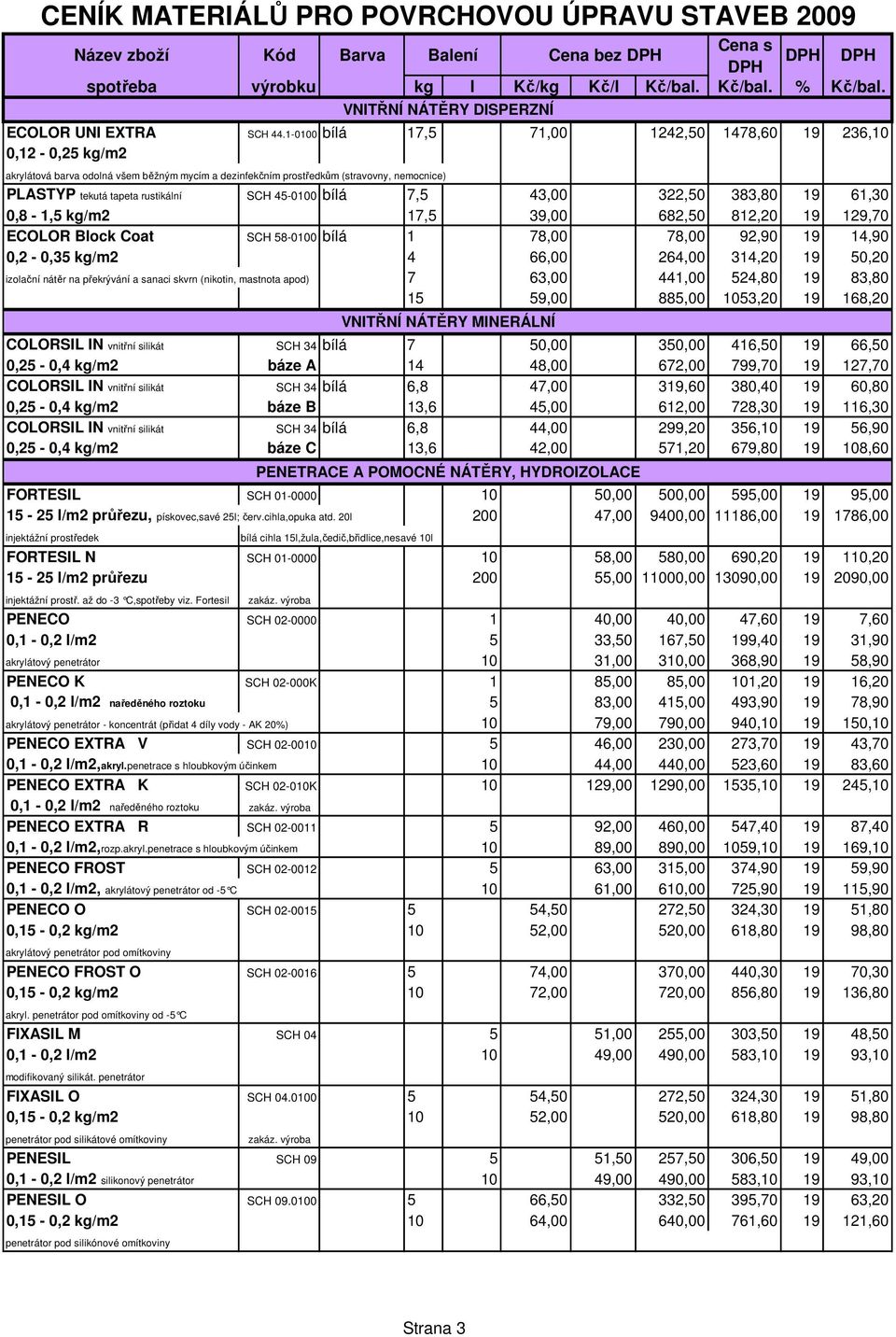 45-0100 bílá 7,5 43,00 322,50 383,80 19 61,30 0,8-1,5 kg/m2 17,5 39,00 682,50 812,20 19 129,70 ECOLOR Block Coat SCH 58-0100 bílá 1 78,00 78,00 92,90 19 14,90 0,2-0,35 kg/m2 4 66,00 264,00 314,20 19