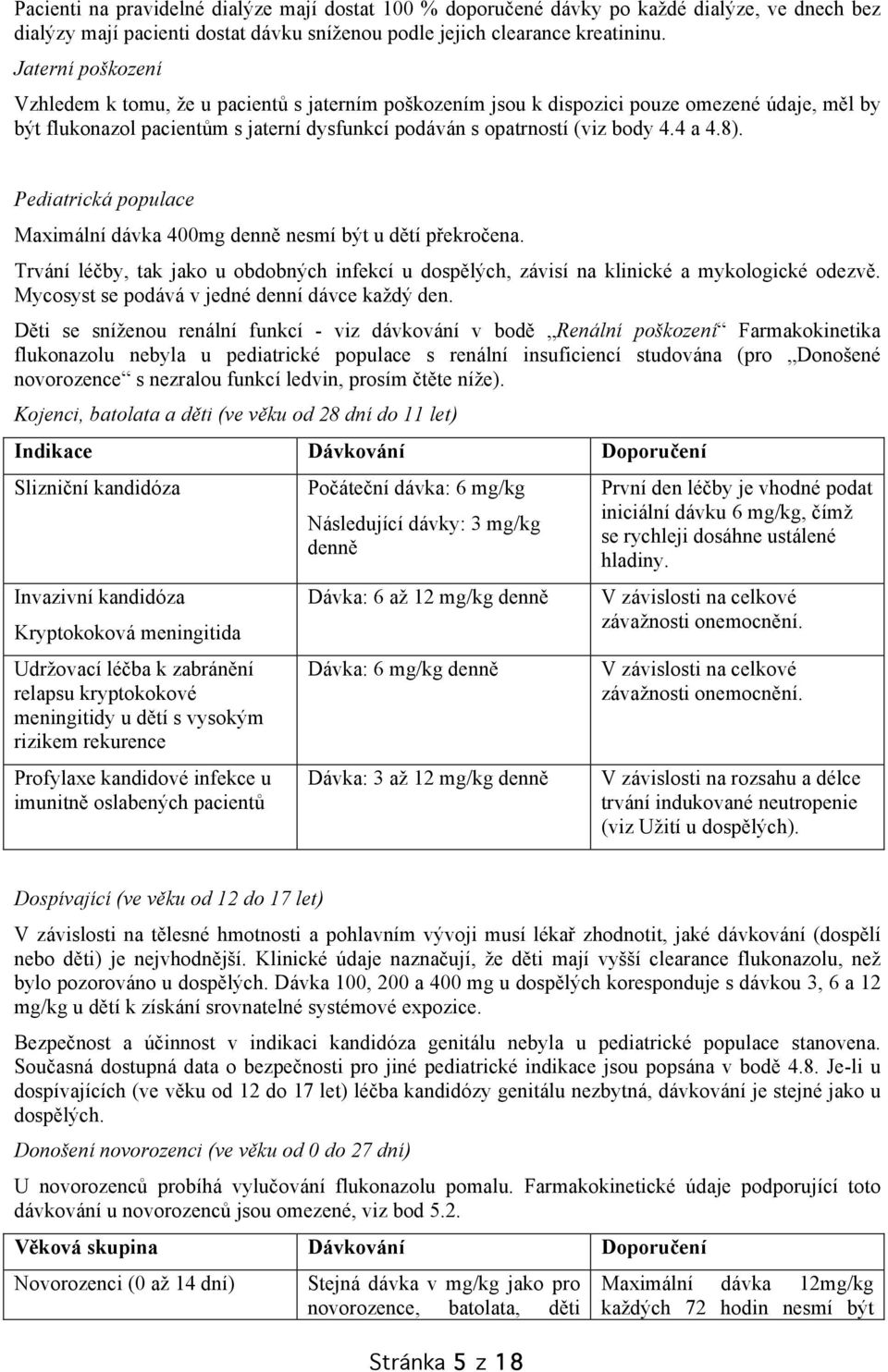 8). Pediatrická populace Maximální dávka 400mg denně nesmí být u dětí překročena. Trvání léčby, tak jako u obdobných infekcí u dospělých, závisí na klinické a mykologické odezvě.