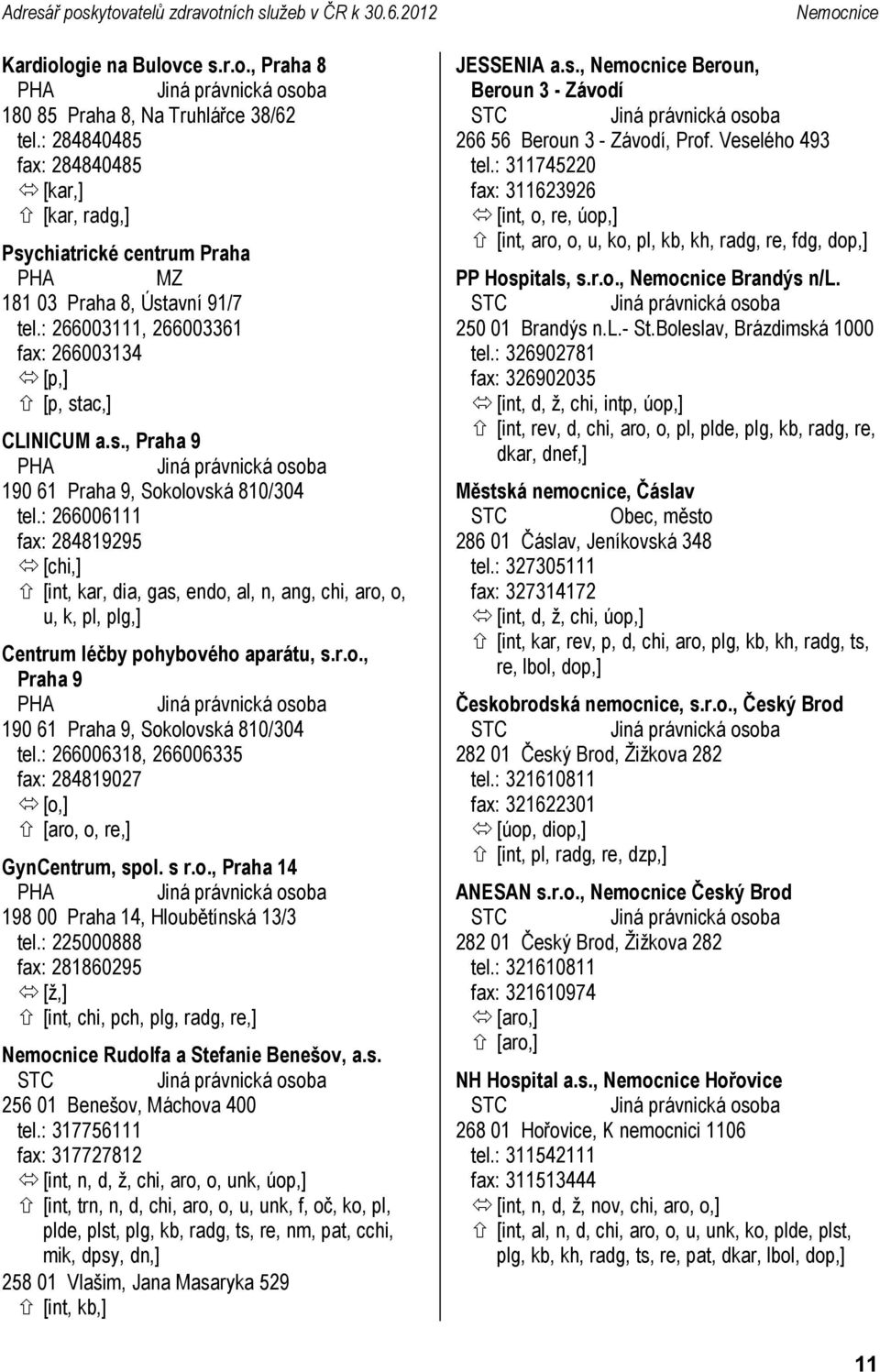 : 266006111 fax: 284819295 [chi,] [int, kar, dia, gas, endo, al, n, ang, chi, aro, o, u, k, pl, plg,] Centrum léčby pohybového aparátu, s.r.o., Praha 9 190 61 Praha 9, Sokolovská 810/304 tel.