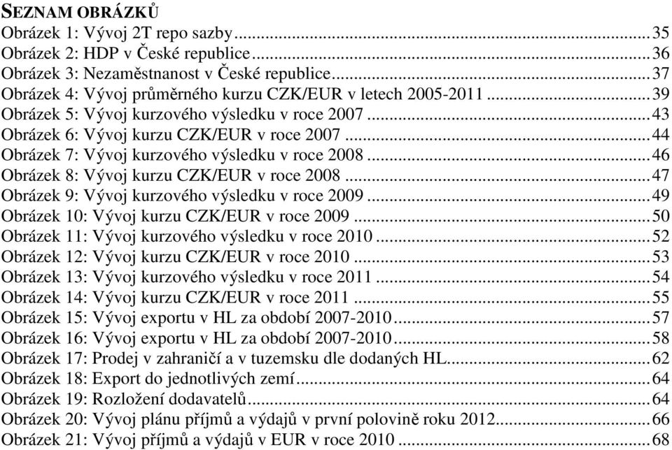 ..47 Obrázek 9: Vývoj kurzového výsledku v roce 2009...49 Obrázek 10: Vývoj kurzu CZK/EUR v roce 2009...50 Obrázek 11: Vývoj kurzového výsledku v roce 2010.