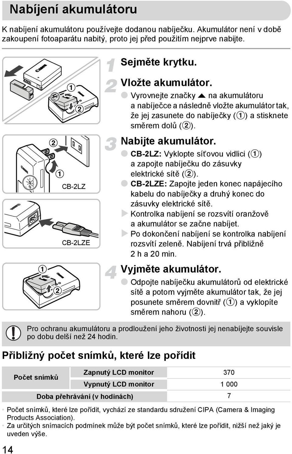 CB-2LZ: Vyklopte síťovou vidlici ( ) a zapojte nabíječku do zásuvky elektrické sítě ( ). CB-2LZE: Zapojte jeden konec napájecího kabelu do nabíječky a druhý konec do zásuvky elektrické sítě.