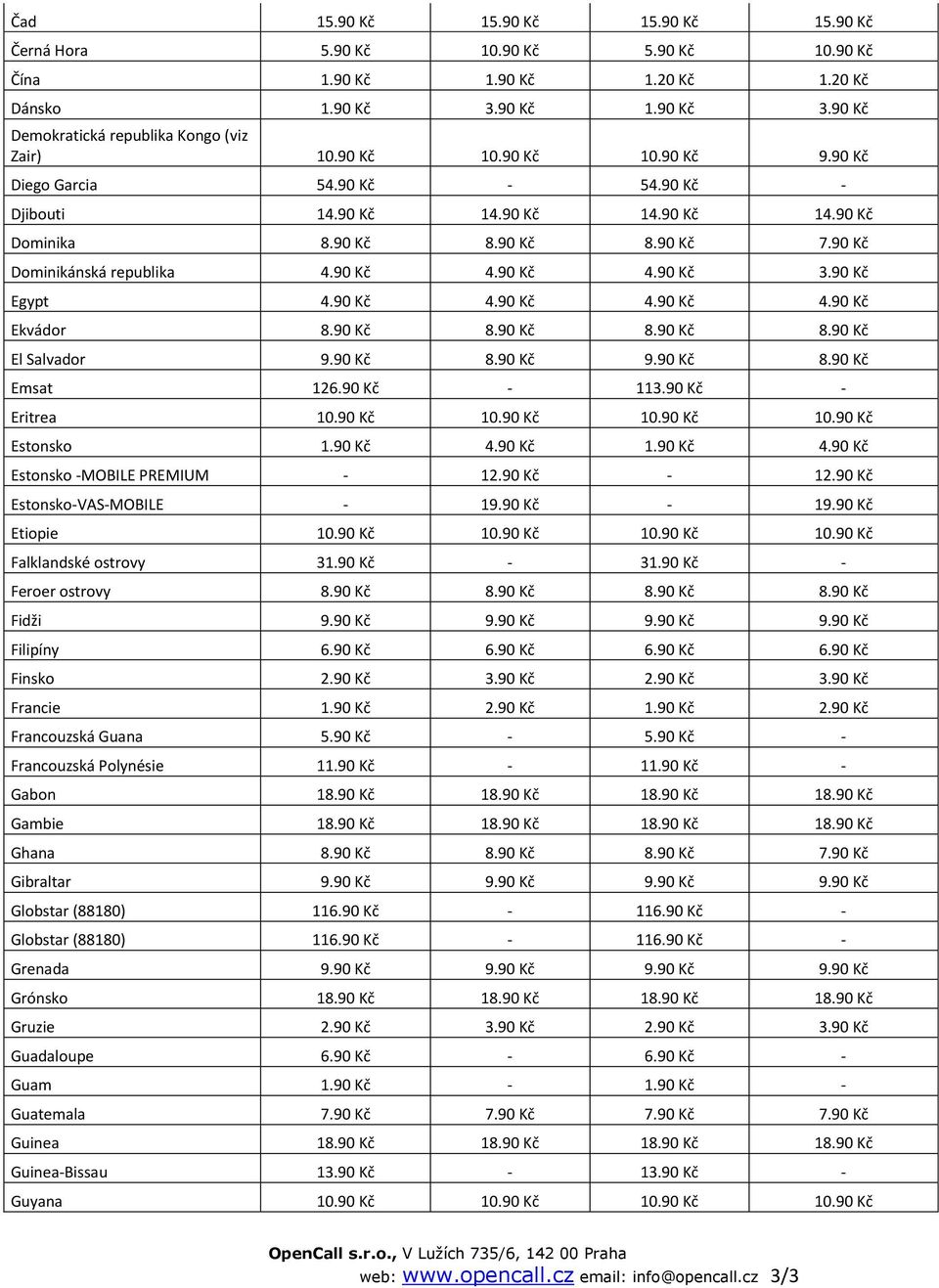 90 Kč Egypt 4.90 Kč 4.90 Kč 4.90 Kč 4.90 Kč Ekvádor 8.90 Kč 8.90 Kč 8.90 Kč 8.90 Kč El Salvador 9.90 Kč 8.90 Kč 9.90 Kč 8.90 Kč Emsat 126.90 Kč - 113.90 Kč - Eritrea 10.90 Kč 10.90 Kč 10.90 Kč 10.90 Kč Estonsko 1.