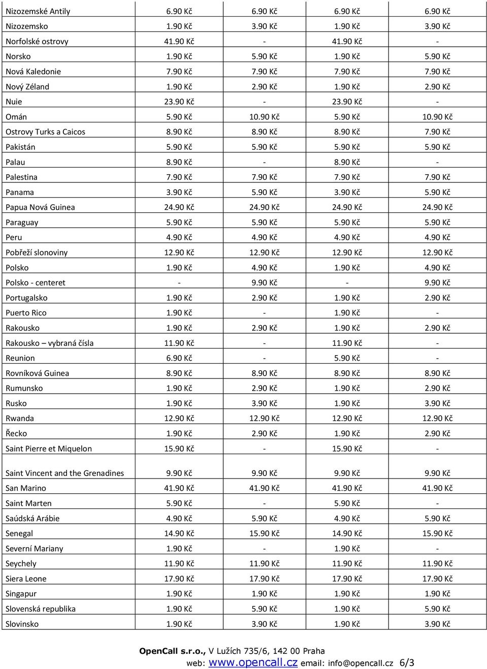 90 Kč 5.90 Kč 5.90 Kč 5.90 Kč Palau 8.90 Kč - 8.90 Kč - Palestina 7.90 Kč 7.90 Kč 7.90 Kč 7.90 Kč Panama 3.90 Kč 5.90 Kč 3.90 Kč 5.90 Kč Papua Nová Guinea 24.90 Kč 24.90 Kč 24.90 Kč 24.90 Kč Paraguay 5.