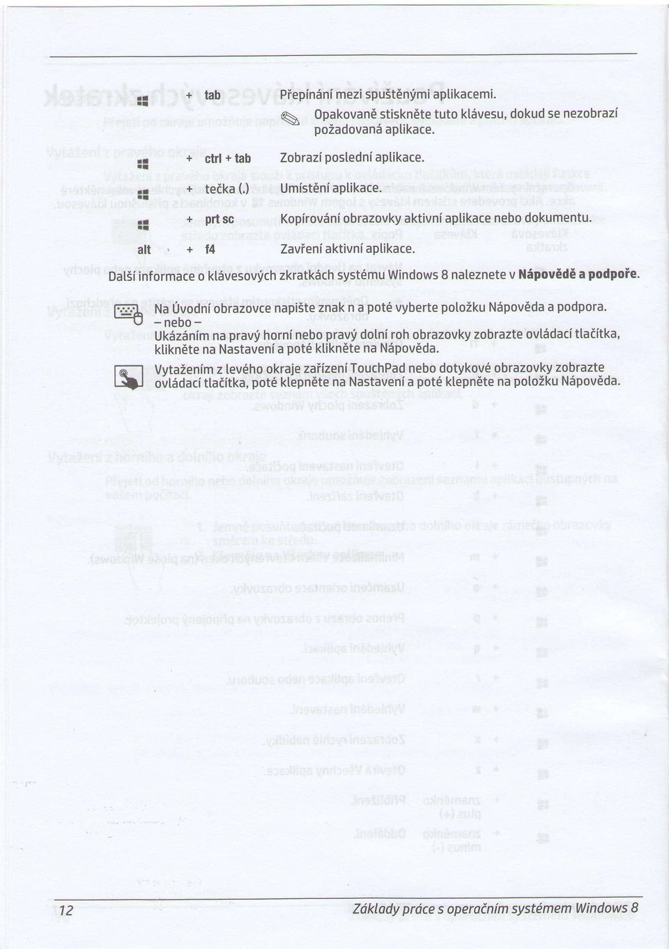 Na Uvodni obrazovce napiste znak n a potd vyberte potozku N6pov6da a podpora. - nebo - Uk6zdnim na pravli horni nebo prav!