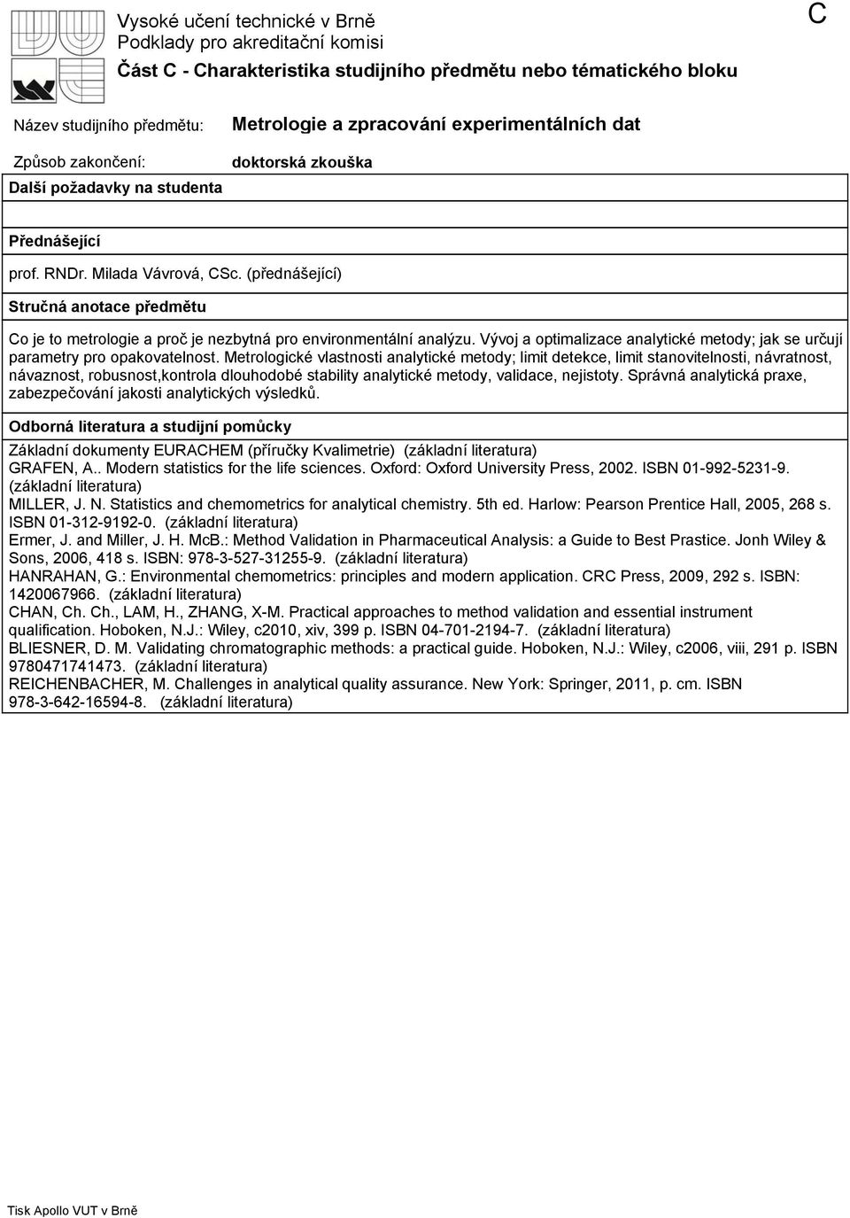 Vývoj a optimalizace analytické metody; jak se určují parametry pro opakovatelnost.