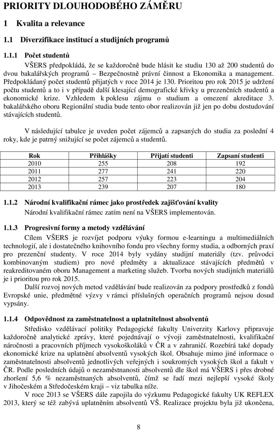 Předpokládaný počet studentů přijatých v roce 2014 je 130.